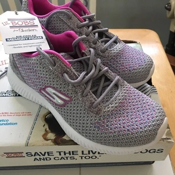 BRAND NEW youth girl skechers lil bobs memoryfoam glitter shoes size 3Y 4Y 5Y - Picture 4 of 4